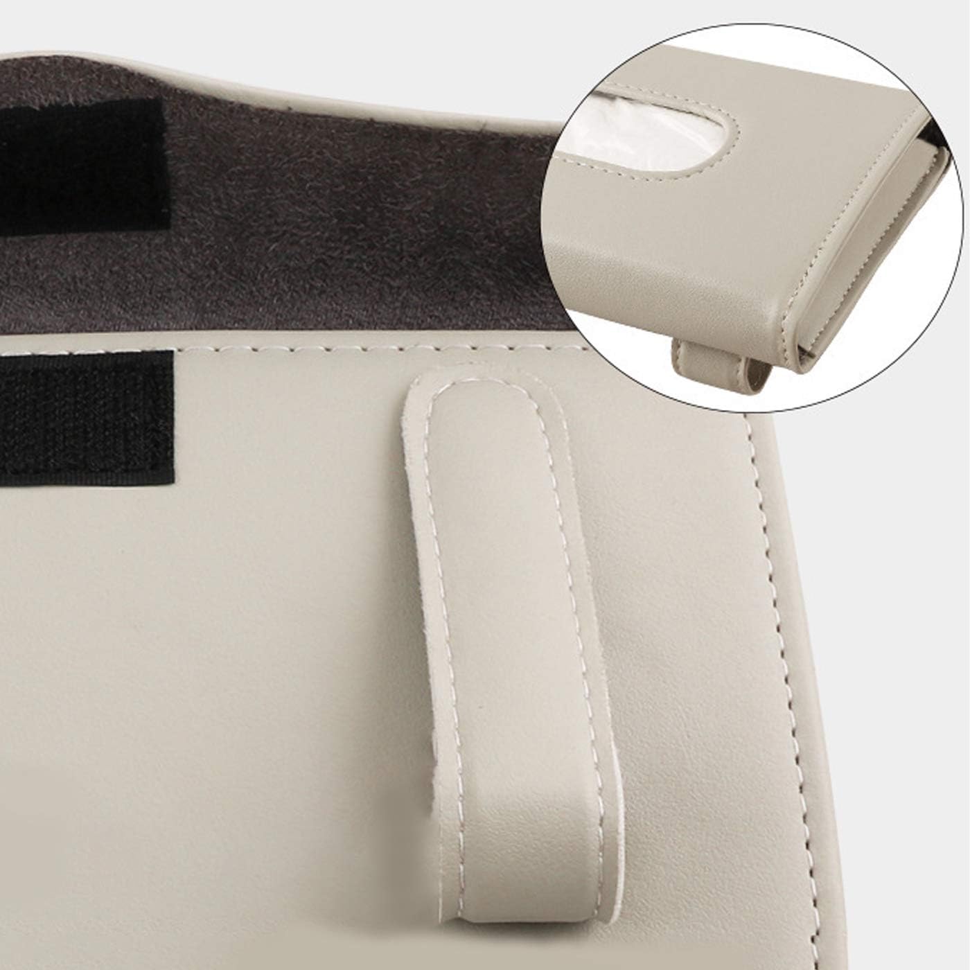 Car Visor Tissue Box – Creamy-White PU Leather Car Tissue Holder, Backseat & Sun Visor Organiser, Rectangular Tissue Dispenser for Car Accessories
