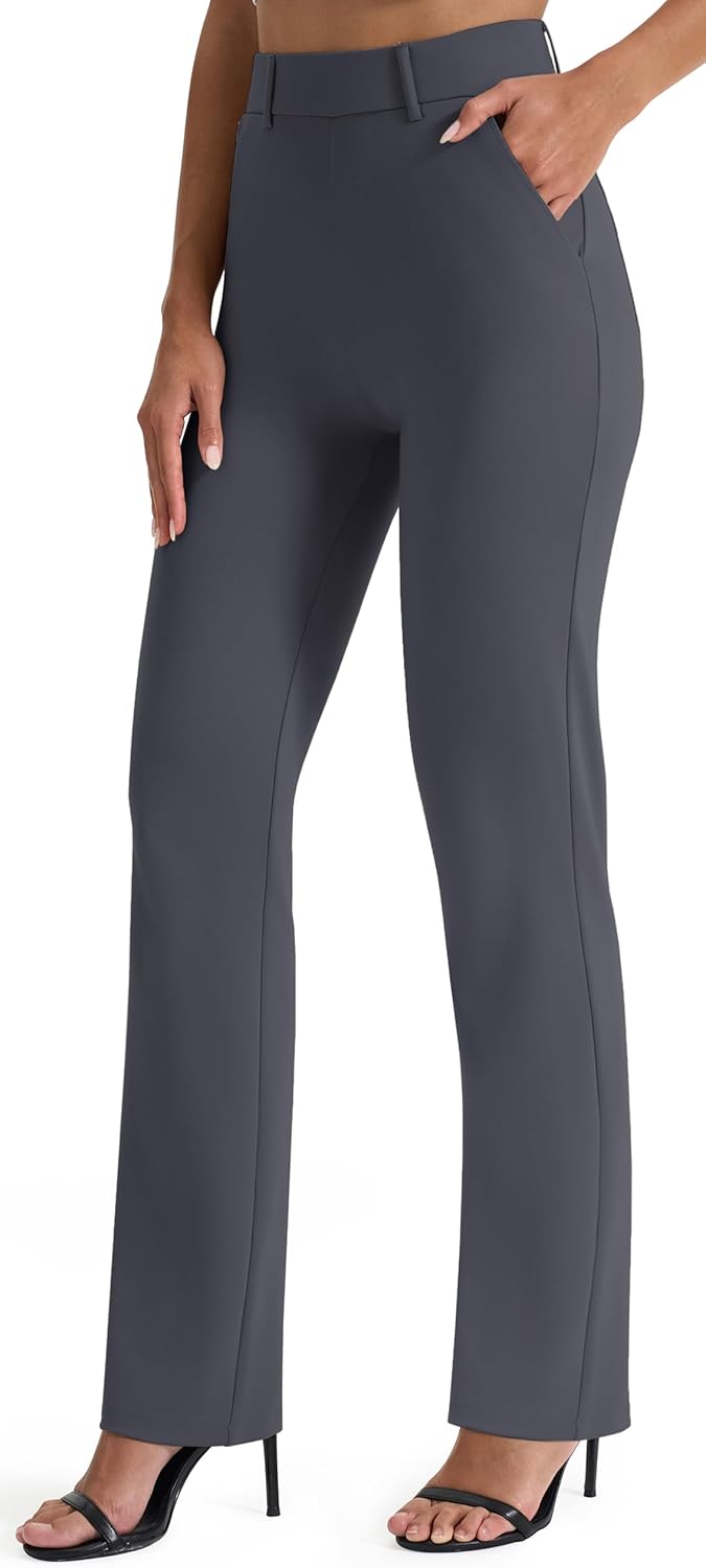 Women's Stretch Straight Leg Work Trousers | Pull-On Yoga Dress Pants with Pockets — Smart Office & Casual