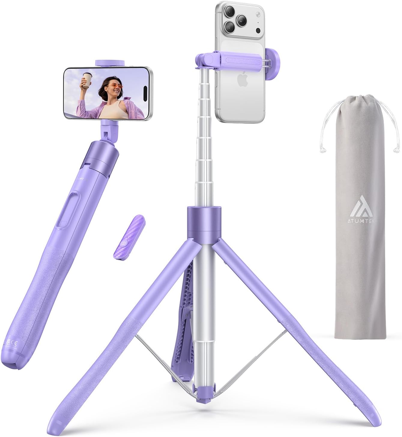 ATUMTEK 1.4m Selfie Stick Tripod – Extendable Aluminium with Bluetooth Remote for iPhone, Samsung & More | Light Blue | UK