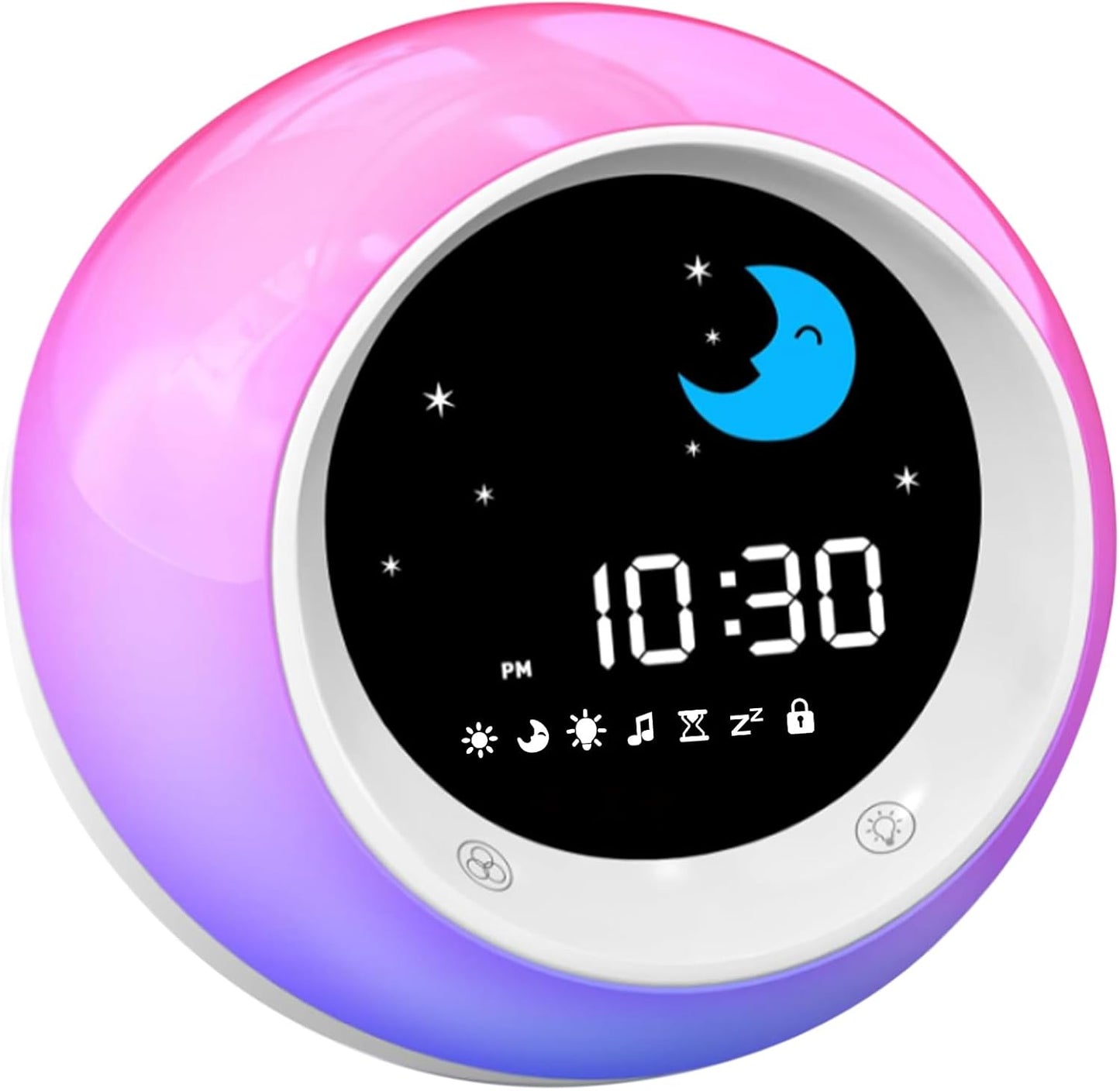 Kids Sleep Trainer Alarm Clock | Sun & Moon Wake Up Light, 9 Colour Night Light & Sound Machine