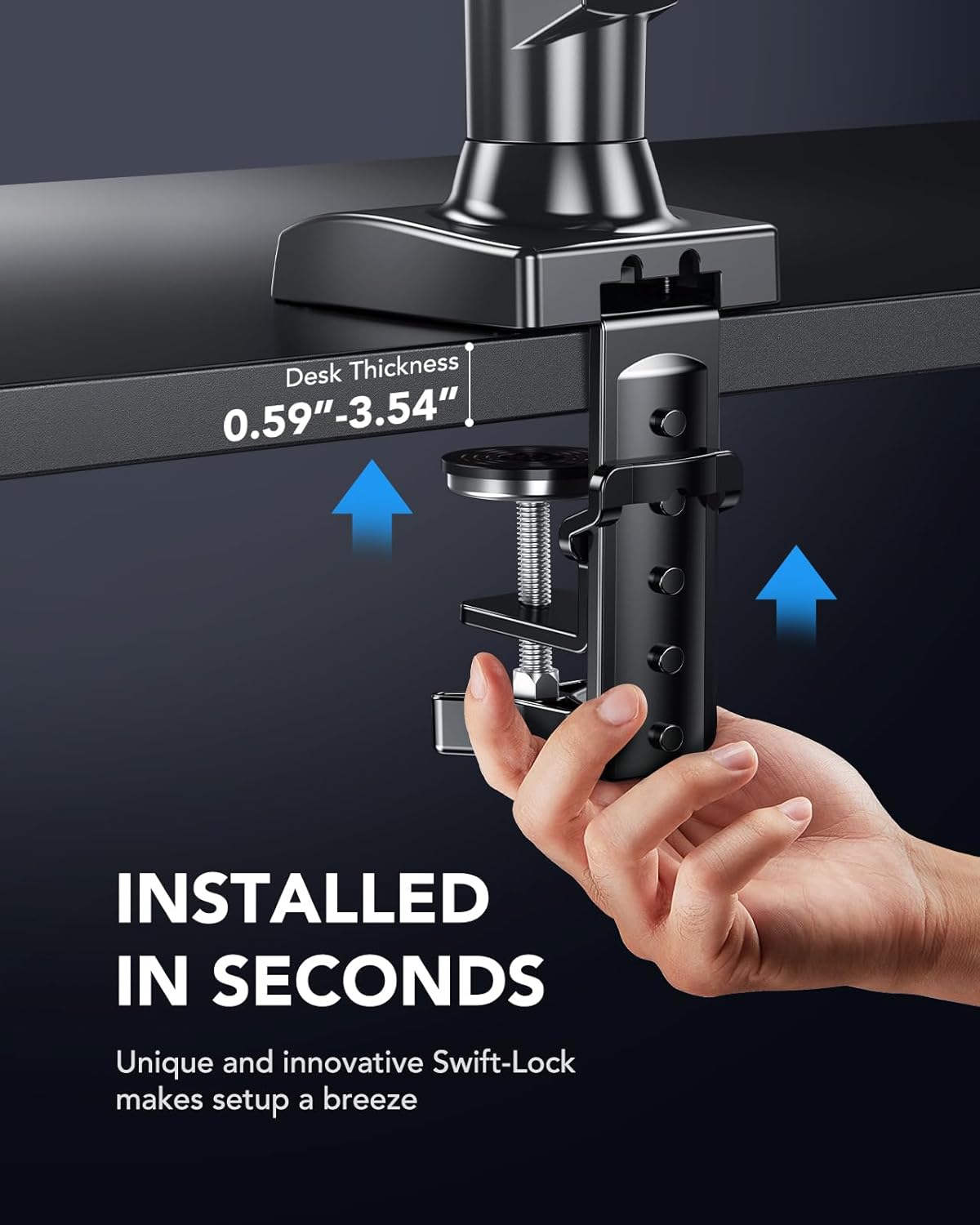 Single Monitor Arm Desk Mount | 13–32” Screens, Tool-Free Height Adjust, Tilt Swivel Rotate, VESA 75/100mm — Black