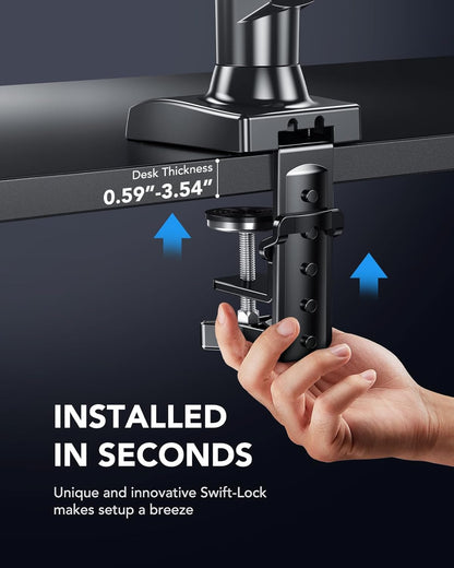 Single Monitor Arm Desk Mount | 13–32” Screens, Tool-Free Height Adjust, Tilt Swivel Rotate, VESA 75/100mm — Black