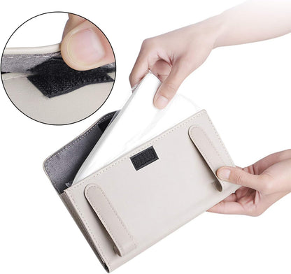 Car Visor Tissue Box – Creamy-White PU Leather Car Tissue Holder, Backseat & Sun Visor Organiser, Rectangular Tissue Dispenser for Car Accessories
