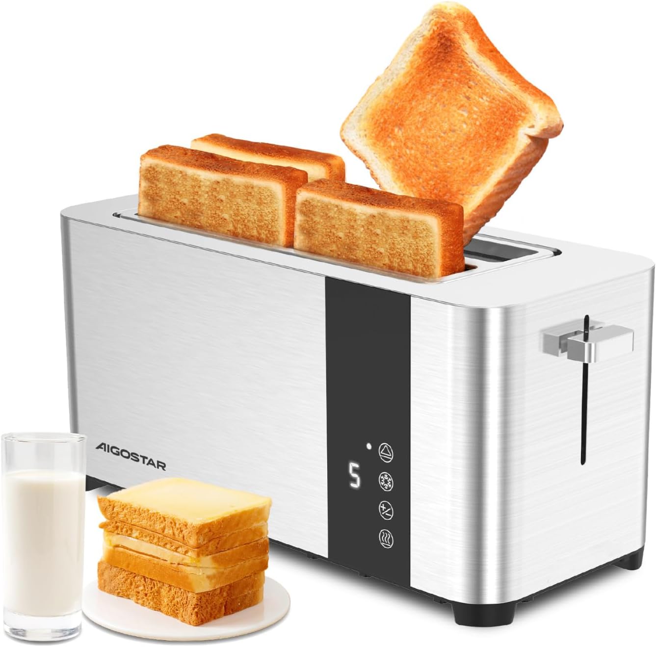 4-Slice Long Slot Toaster | Stainless Steel, LCD Touch Control, 7 Browning Levels, 1400W