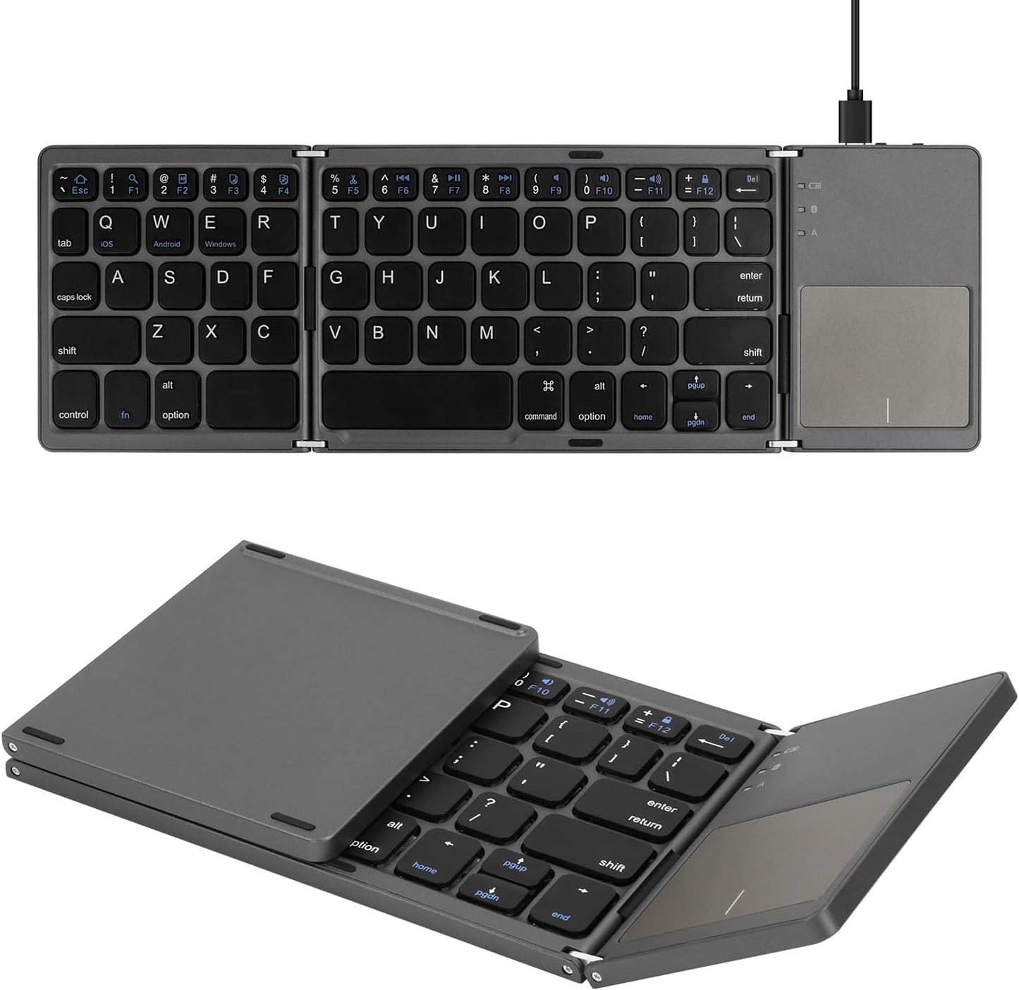 SOPPY Foldable Bluetooth Keyboard with Touchpad – USB Rechargeable Tri‑Fold Mini Wireless