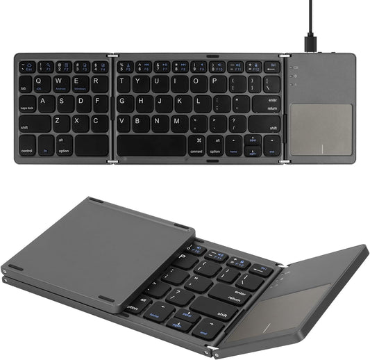 SOPPY Foldable Bluetooth Keyboard with Touchpad – USB Rechargeable Tri‑Fold Mini Wireless