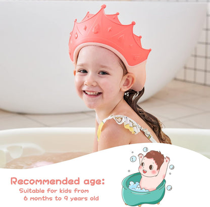 2 Pcs Baby Shower Cap Shield – Kids Shampoo Visor Hat for Eye and Ear Protection, Cute Crown Design – Adjustable for 0–9 Year Olds (2 Pack)