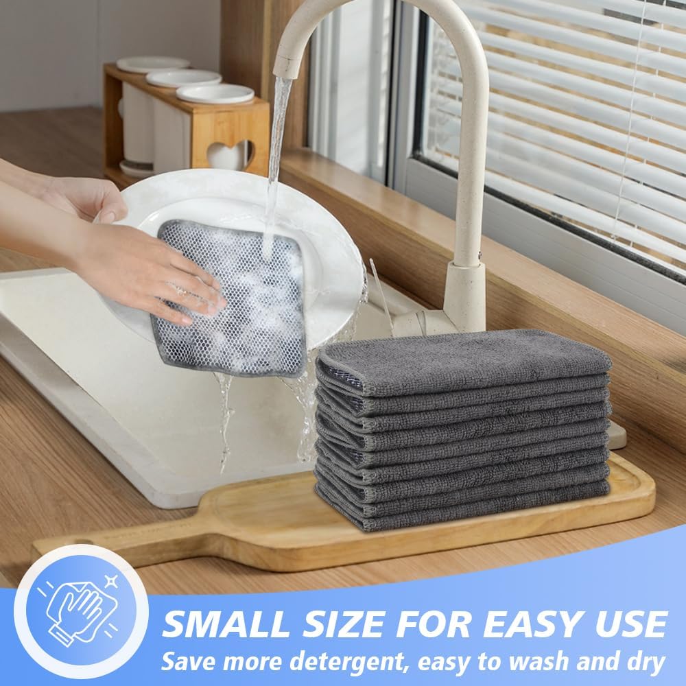 Microfibre Dish Cloths 6-Pack | Super Absorbent Quick-Dry Kitchen Cleaning Cloths with Scrubbing Side — 30 x 30 cm