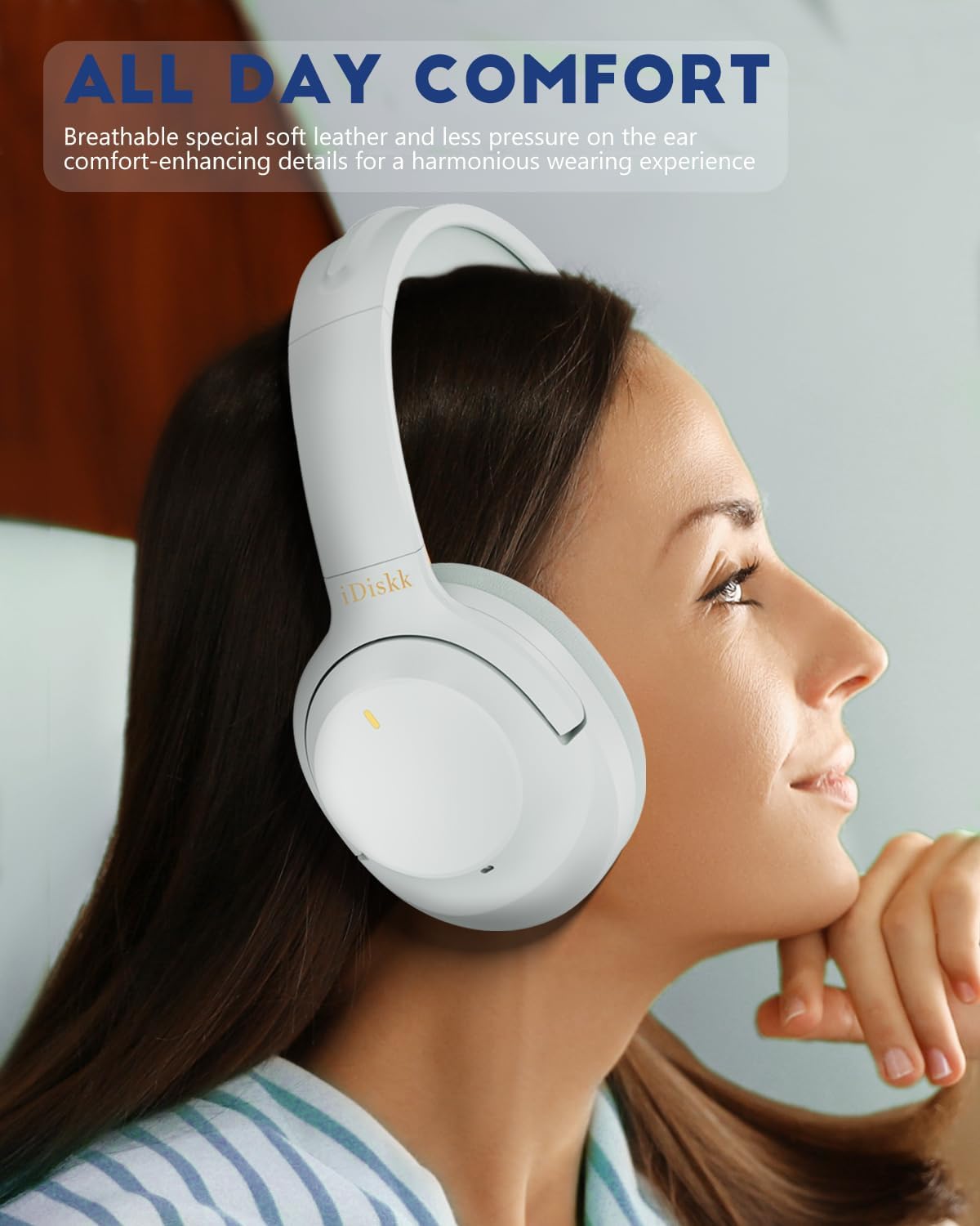 iDiskk ANC Hybrid Wireless Over‑Ear Headphones – Bluetooth 5.3, Mic, Deep Bass (Grey)
