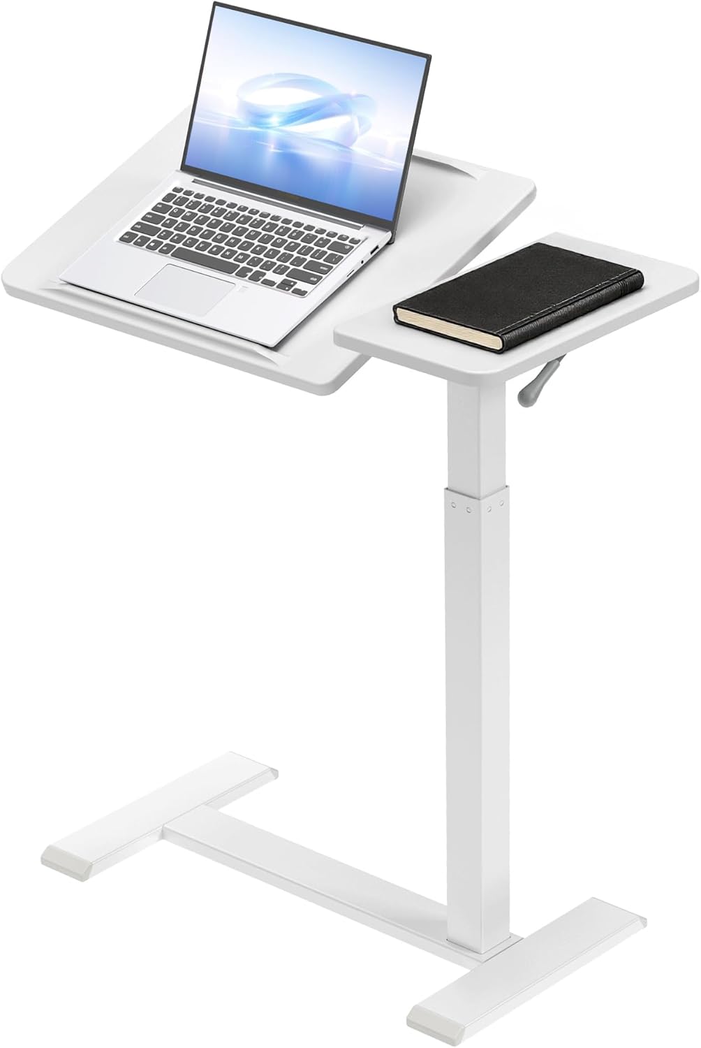 FROMANN Adjustable Overbed Table with Wheels – Tilt Rolling C-Shaped Laptop Desk Black