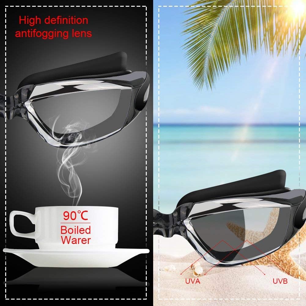 Adjustable Swimming Goggles and Cap Set – Adult Swim Goggles with Nose Clip & Earplugs
