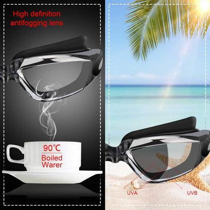 Adjustable Swimming Goggles and Cap Set – Adult Swim Goggles with Nose Clip & Earplugs