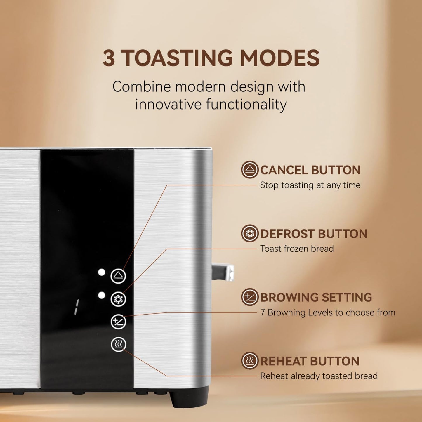 4-Slice Long Slot Toaster | Stainless Steel, LCD Touch Control, 7 Browning Levels, 1400W