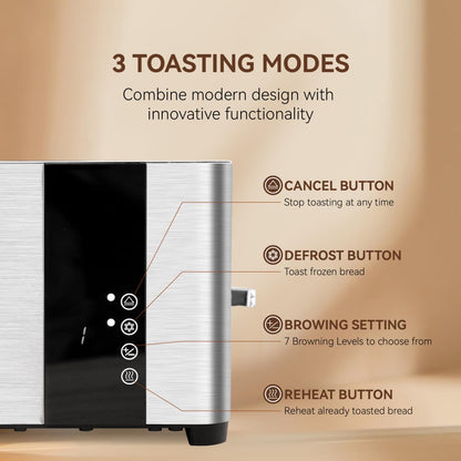 4-Slice Long Slot Toaster | Stainless Steel, LCD Touch Control, 7 Browning Levels, 1400W