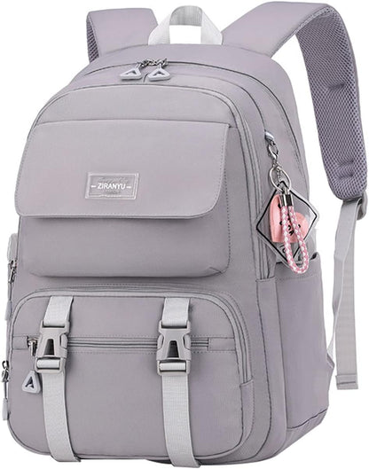 Women's & Teen Girls Laptop Backpack | 35L School & Travel Daypack with Anti-Theft Pocket — Grey