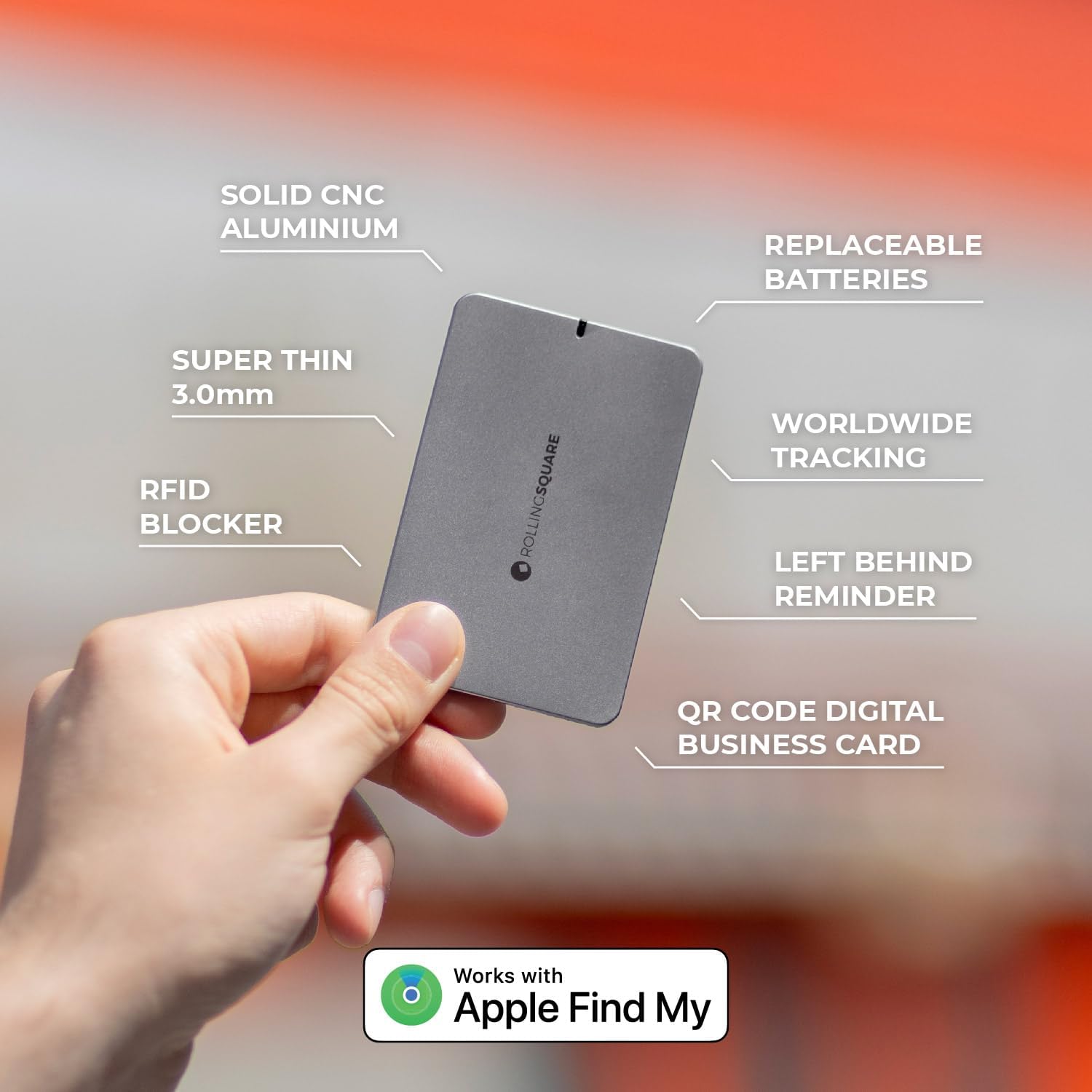 Rolling Square AirCard E – Ultra Slim Bluetooth Tracker & QR Code Business Card | Compatible with Apple Find