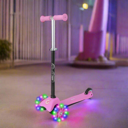 Evo Light‑Up Mini Cruiser Kids' Scooter – 3‑Wheel with LED Wheels, Adjustable Height | Ages 2–7 | Pink/Black | UK