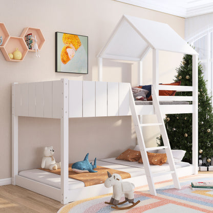 Wooden Mid Sleeper Bed (3ft Single) – Treehouse Canopy Loft Bed with Ladder & Guard Rail (90×190cm) | White | UK