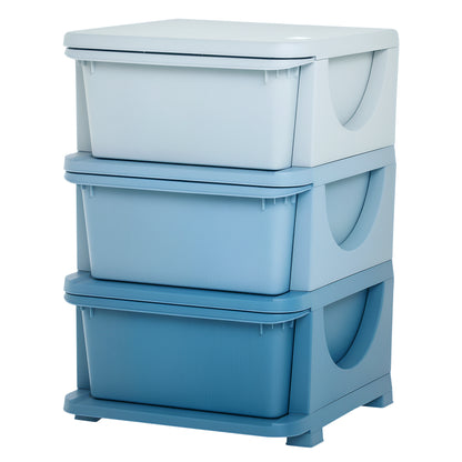 HOMCOM 3 Drawers Plastic Kids Storage Units, 3 Tier Children Toy Chest for Nursery, Playroom, Bedroom, Blue