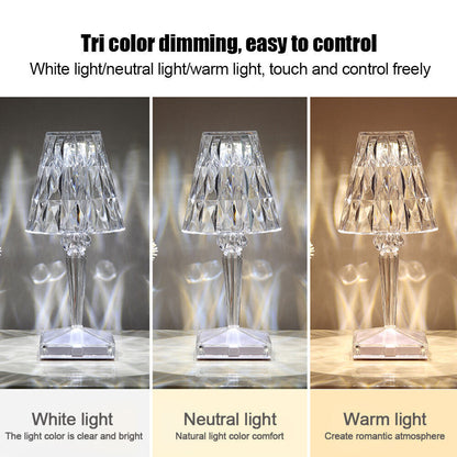 RGB Crystal Touch Table Lamp – Diamond Rose LED Bedside Light with Remote & USB/Rechargeable Modes | 16 Colours