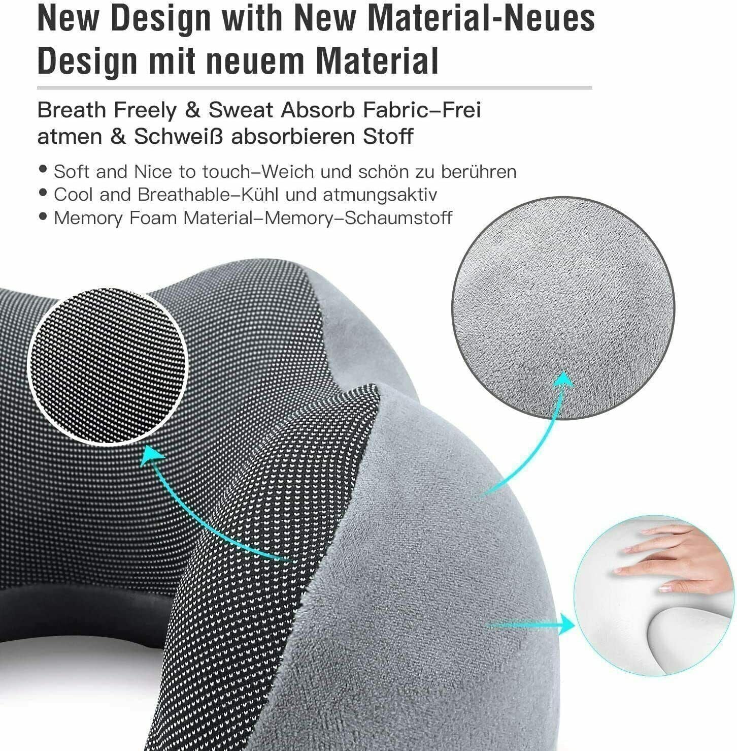 Memory Foam U-Shaped Travel Pillow – Neck Support Soft Headrest for Car Plane & Office – Includes Eye Mask Earplugs &