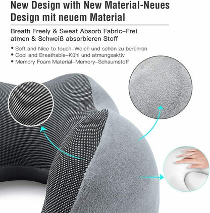 Memory Foam U-Shaped Travel Pillow – Neck Support Soft Headrest for Car Plane & Office – Includes Eye Mask Earplugs &
