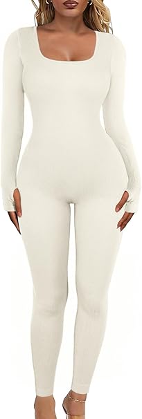 DOULAFASS Women's Ribbed Seamless Jumpsuit | Long Sleeve Yoga Workout Outfit
