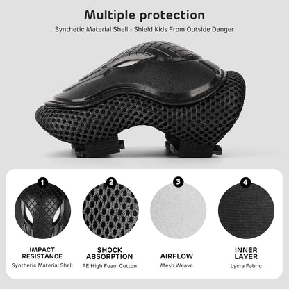 Kids Protective Helmet and Pads Set (Age 5-12) – Includes Skateboard, Knee, Elbow & Wrist Pads for Roller Skating, Cycling, Scooters, and Extreme Sports