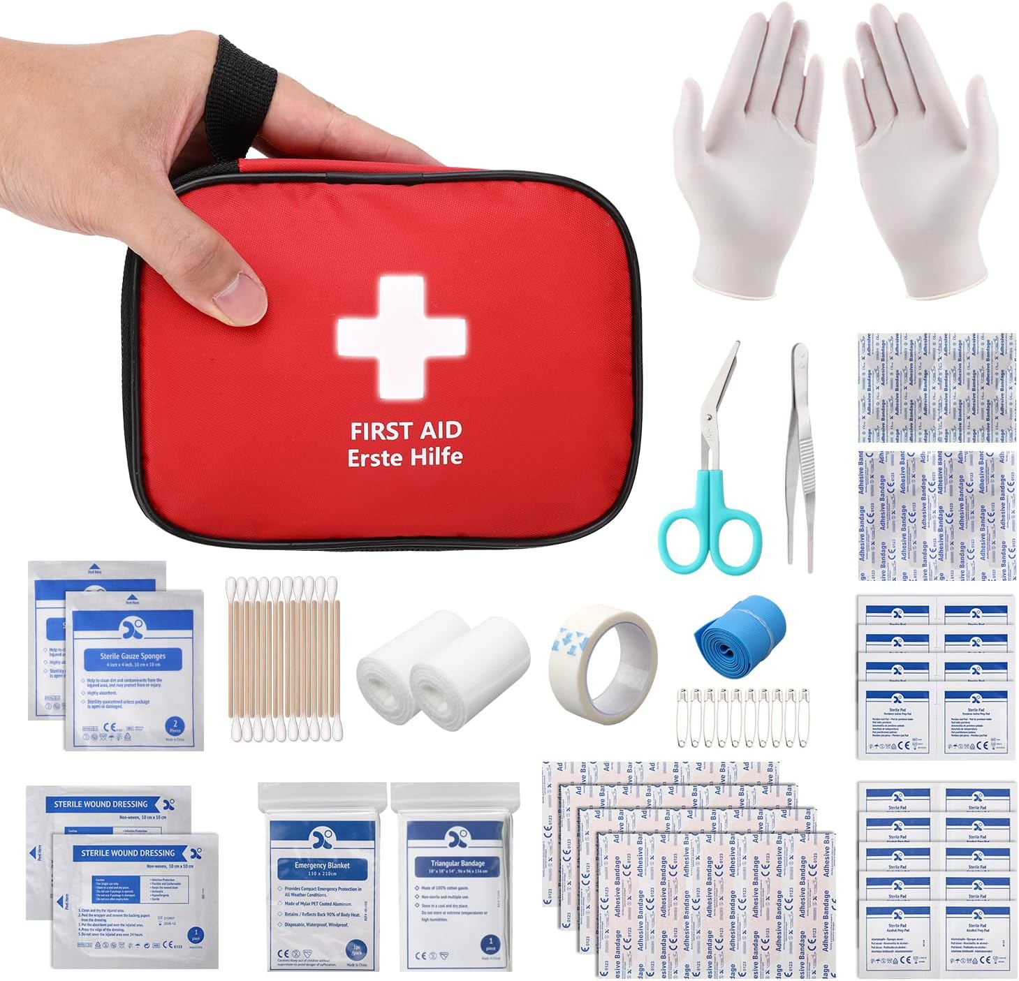 HONYAO® First Aid Kit 220 Pcs – Emergency Medical Kit with Waterproof Nylon Case – Home Car Office School & Outdoor