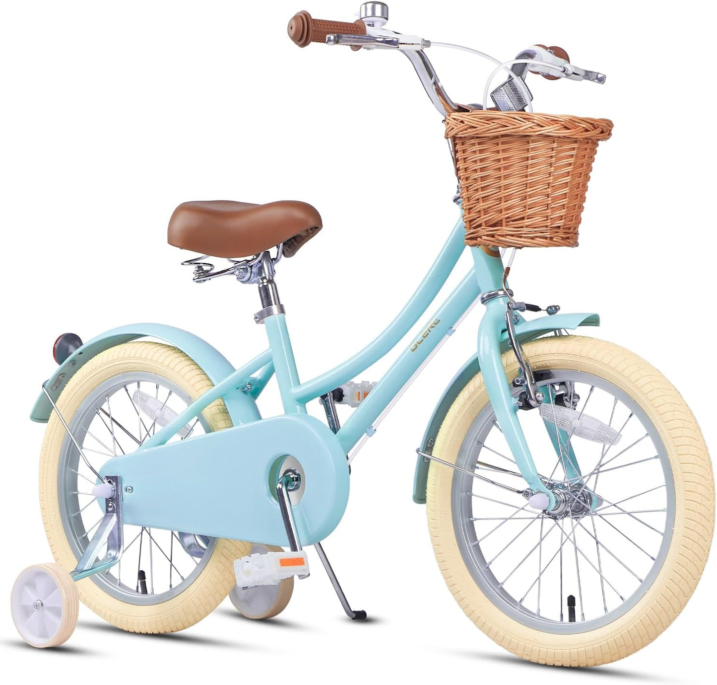 GLERC Little Molly Kids Retro Girls Bike with Basket, Stabilisers and Kickstand