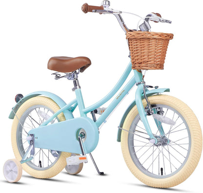 GLERC Little Molly Kids Retro Girls Bike with Basket, Stabilisers and Kickstand