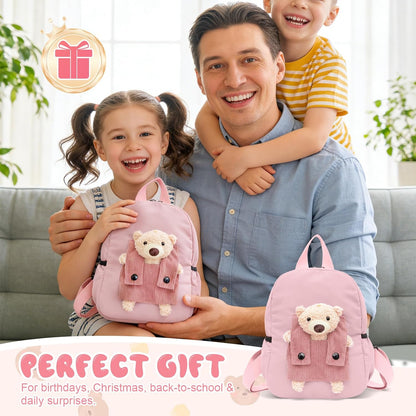 Aucuu Cute Bear Kids Backpack | Detachable Teddy | Adjustable Straps | Preschool & Kindergarten | Boys & Girls