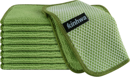 Microfibre Dish Cloths 6-Pack | Super Absorbent Quick-Dry Kitchen Cleaning Cloths with Scrubbing Side — 30 x 30 cm