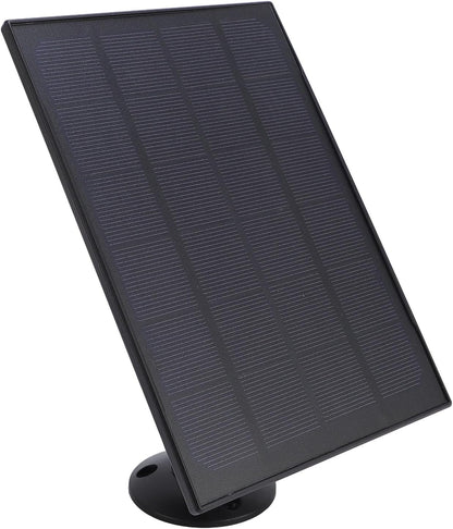 8W Solar Panel Charger for Security Cameras – Micro USB + USB‑C, 9.8ft Cable, 360° Adjustable Mount (Black)