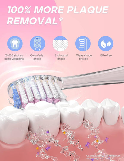 Seago Kids Electric Toothbrush SG977 – Battery-Powered with Timer, LED Light & 4 Soft Brush Heads | Ages 3+ | Pink | UK