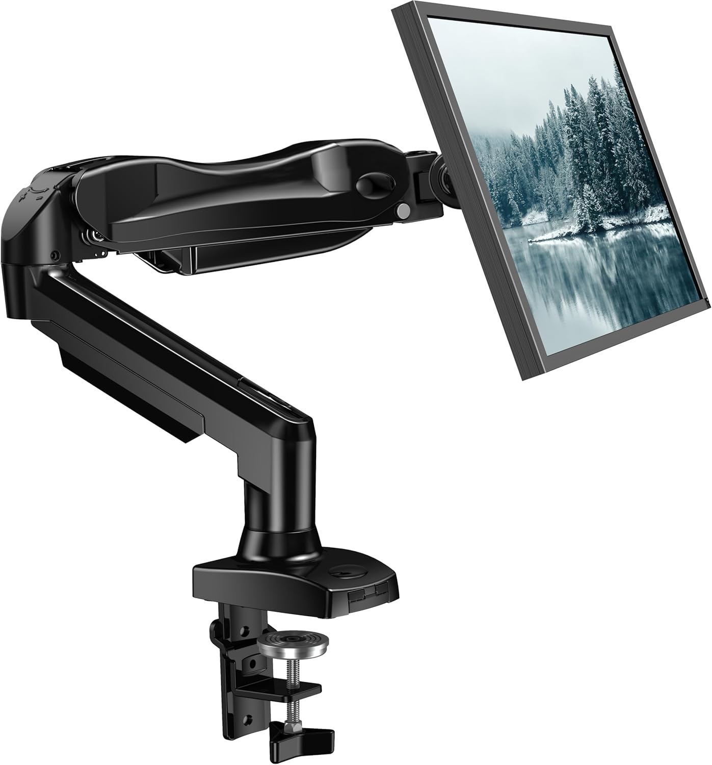 Single Monitor Arm Desk Mount | 13–32” Screens, Tool-Free Height Adjust, Tilt Swivel Rotate, VESA 75/100mm — Black
