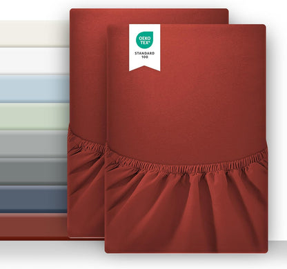 Puredown King Size Fitted Sheet – Deep 35cm Brushed Microfibre Bed Sheet Red