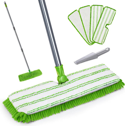 Masthome Flat Mop for Floor Cleaning – Double-Sided Microfibre Mop with 4 Washable Pads