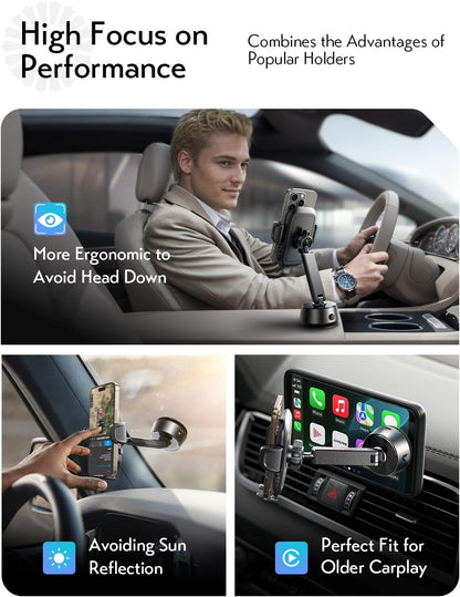 LISEN Car Phone Holder Mount – Electronic Suction Cup, 360° Rotation, Fits 4.0–7.6" Phones