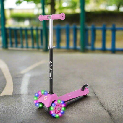 Evo Light‑Up Mini Cruiser Kids' Scooter – 3‑Wheel with LED Wheels, Adjustable Height | Ages 2–7 | Pink/Black | UK