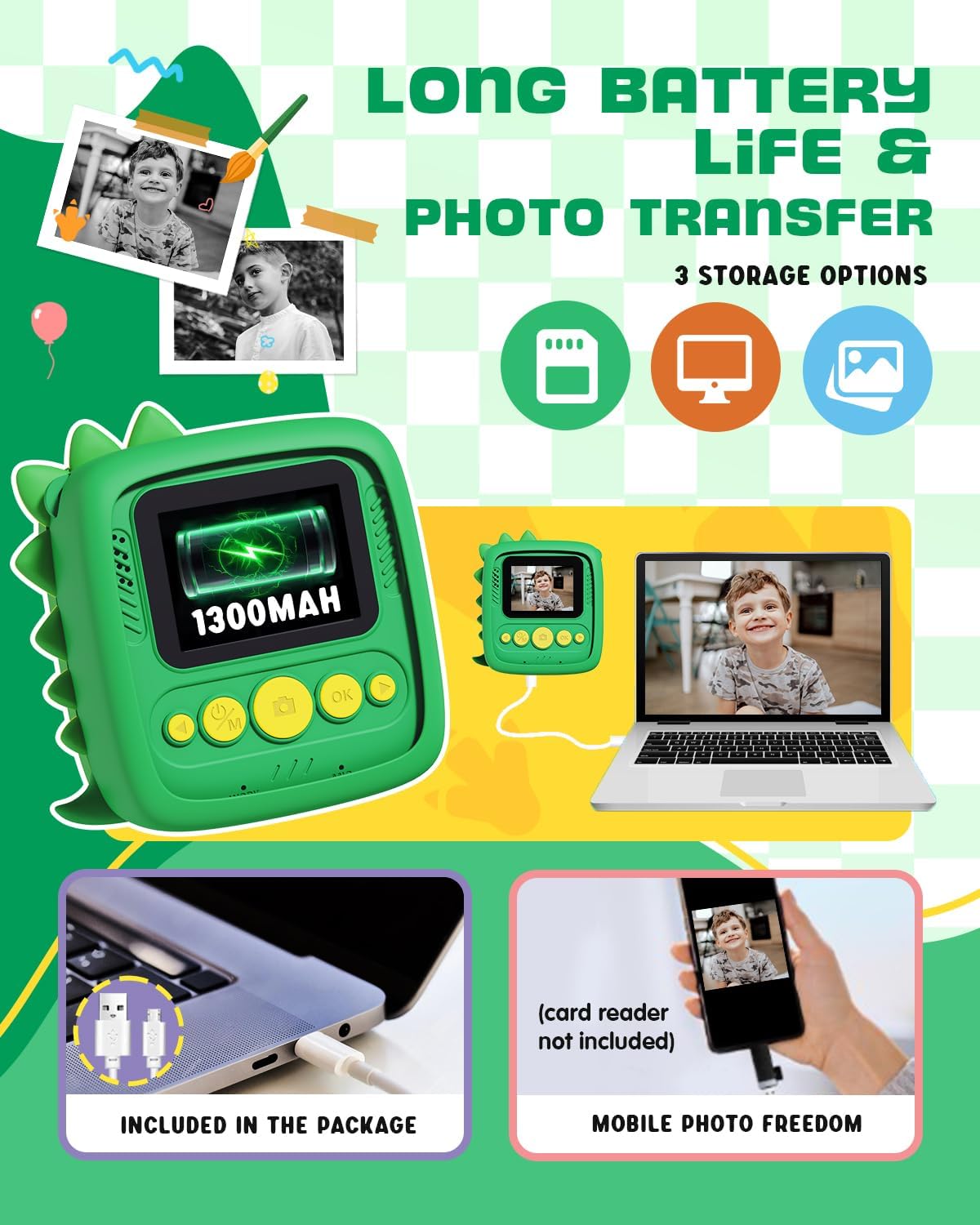 Lenudar Kids Camera Instant Print, 1080P Kids Digital Camera, Girls Boys Toys Age 3-9, Christmas Birthday Gifts Toys for 3 4 5 6 7 8 9 Year Old Boys Girls (Green)