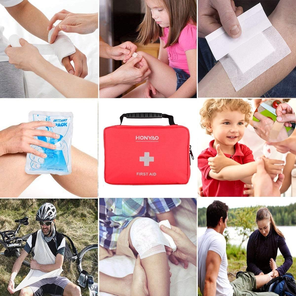 HONYAO® First Aid Kit 220 Pcs – Emergency Medical Kit with Waterproof Nylon Case – Home Car Office School & Outdoor