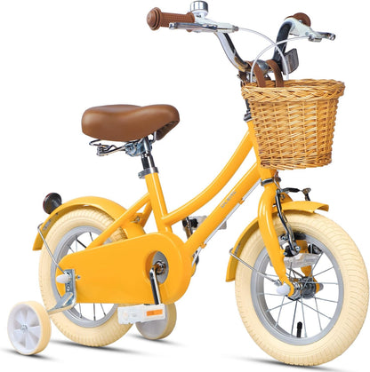 GLERC Little Molly Kids Retro Girls Bike with Basket, Stabilisers and Kickstand