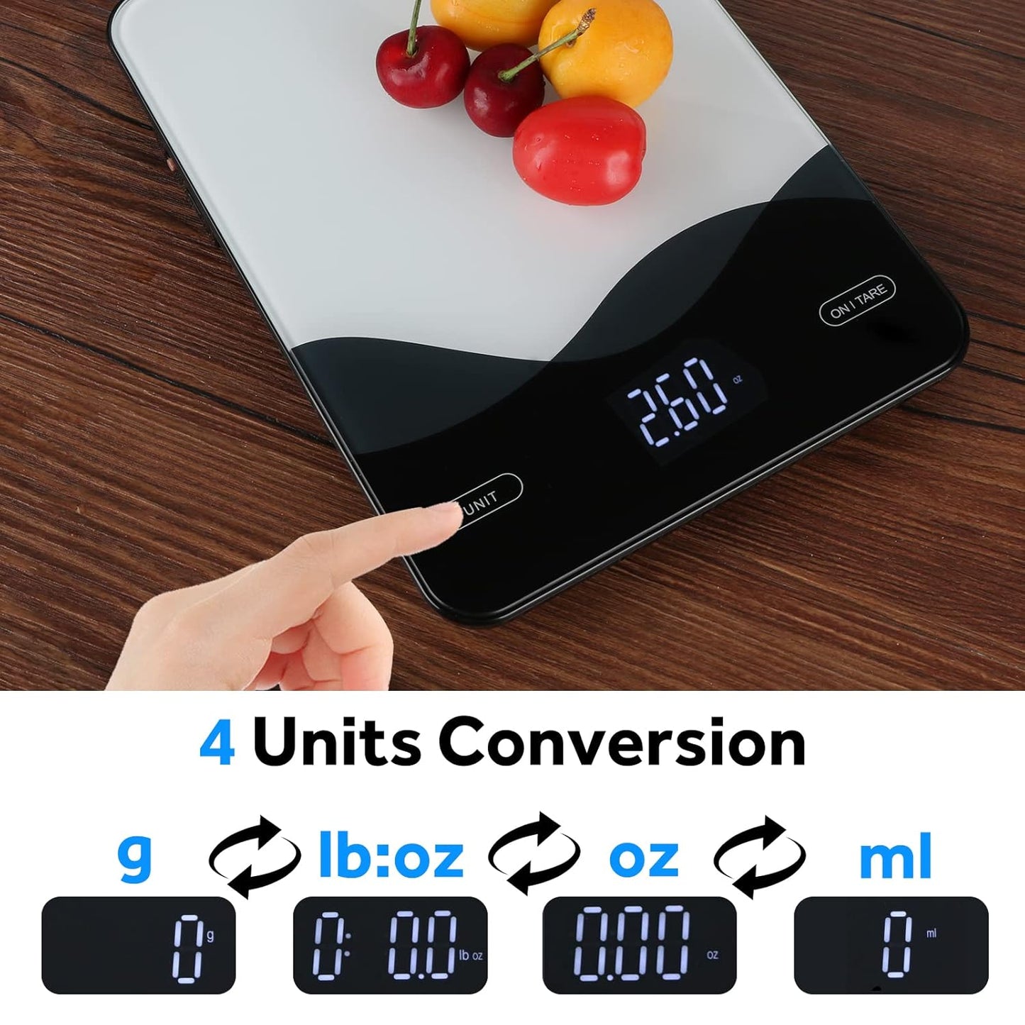 AIMILAR USB‑C Rechargeable Digital Kitchen Scale – 22lb/10kg, 1g Accuracy, Tempered Glass (LED Display)