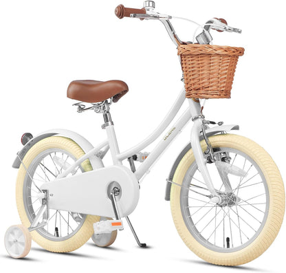 GLERC Little Molly Kids Retro Girls Bike with Basket, Stabilisers and Kickstand