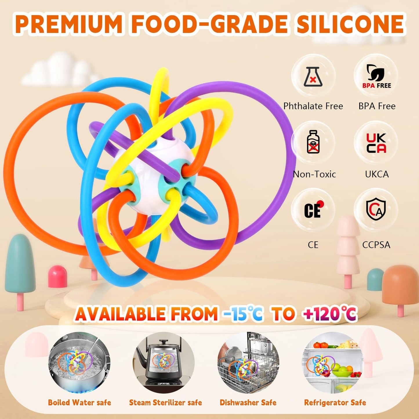 Baby Montessori Sensory Teething Toy – Food‑Grade Baby Teether for 0–12 Months (Globular Wire Shape)