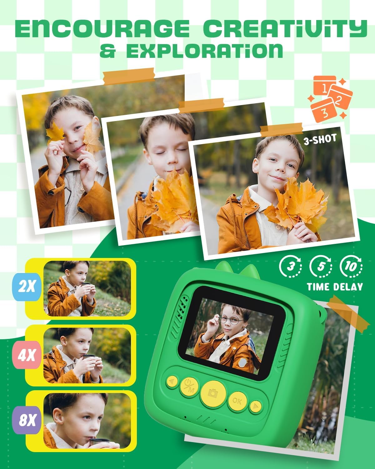 Lenudar Kids Camera Instant Print, 1080P Kids Digital Camera, Girls Boys Toys Age 3-9, Christmas Birthday Gifts Toys for 3 4 5 6 7 8 9 Year Old Boys Girls (Green)
