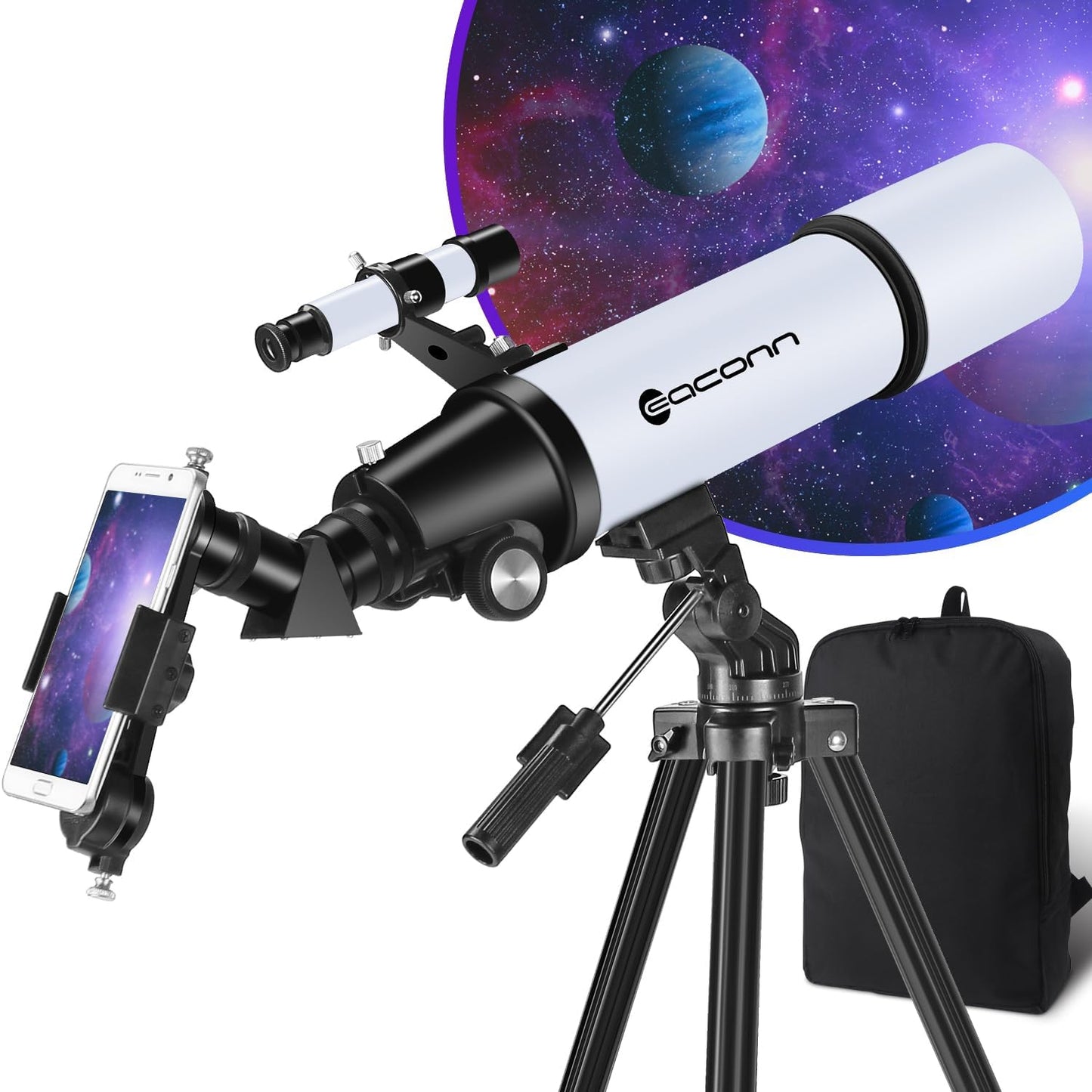 80mm Refractor Telescope – 600mm Portable Astronomy Telescope with Backpack