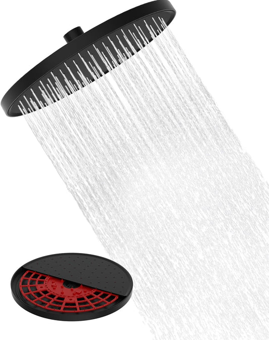 Hibbent 10" Round Rainfall Shower Head – Fixed Overhead Shower Head with Self‑Cleaning Nozzles (Black)