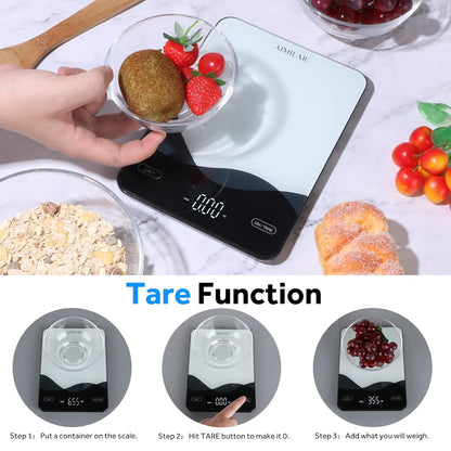 AIMILAR USB‑C Rechargeable Digital Kitchen Scale – 22lb/10kg, 1g Accuracy, Tempered Glass (LED Display)